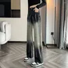 Women's Jeans Tie Dye With Pockets High Waist S Trousers Female Denim Pants Black Straight Leg Wide 2024 Korean Style Spanx R