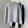 Italy Miuccia Strickjacke für Herren und Damen, gestrickt, dicker Wollpullover mit Rundhalsausschnitt, lässiger Woll-Kaschmir-Langarm-Winter-warmes T-Shirt, weiß, grau, lockere Strickware