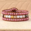 Bracciale rigido Bracciale unico Braccialetti avvolgenti in pelle Rhodonite Japser Gioielli da donna con braccialetto in pietra intrecciata bohémien fatti a mano all'ingrosso