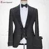 Men's Suits 2024 Tailor-made Gray For Men Slim Fit Groom Groomsman Wedding Tuxedos Elegant Dark Gold Blazer Vest Pants 3Pcs Set