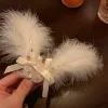 Épingles à cheveux en peluche pour femmes, pinces à cheveux en plumes blanches, romantique, douce fée, nœud papillon en strass, Barrettes, accessoires pour vêtements