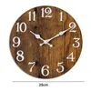 Horloges murales Numéro d'horloge en bois Rustique Vintage Bois Silencieux Non Ticking Batterie Analogique Alram pour chambre