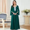 Ethnic Clothing Muslim Satin Abaya V-neck Rhinestone Woven Tape Gown Casual Eid Long Dress Split Sleeve Women Middle East Solid Maxi Robe