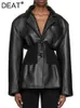 DEAT Mode Damen Blazer Kerb Kragen PU Patchwork Gestrickte Super Taille Silhouette Anzug Jacken Frühling 17A2010H 240102