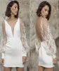 Chic Short Wedding Dresses for Bride Second Reception Gowns Lace Long Sleeved Open Back Party vestido de novia4303115