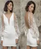 Chick kurze Hochzeitskleider für die Braut zweite Empfangskleider Spitze Langarm Open Back Party Vestido de Novia4303115