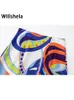 Dresses Willshela Women Fashion Printed Side Zipper Mini Skirts Vintage High Waist Female Chic Lady Short Skirts