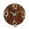 Horloges murales 12 pouces horloge en bois veilleuse grand nombre brun MDF silencieux décoration de la maison moderne mouvement de balayage à quartz