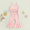 Clothing Sets FOCUSNORM Summer Kids Girls Clothes 0-5Y Flower Print Ruffled Camisole Elastic Flared Pants Set 2PCS
