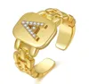 Clusterringen Chunky Wide Hollow Az Letter Goud Kleur Verstelbare Opening Ring Initialen Naam Alfabet Vrouwelijke Partij Mode-sieraden3818320