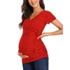 liu qu co women's Maternity Shirts半袖ネクタイフロントラップトップvneck妊娠看護妊娠服240102