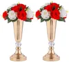 Titulares de vela de metal casamento flor trompete vaso com mesa de cristal mesa decorativa peça central altura arranjos artificiais qq410