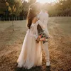 Rustic Floral Appliques Wdding Dresses Bridal Gown Off the Shoulder Long Sleeve vestidos de novia A Line Tulle Boho Wedding Gown
