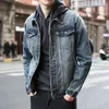 Vintage Denim Cargo Jacket Men Jean Coats Streetwear Fashion Men Turn Down Collar Denim Outerwear Cotton High Quality Autumn 240102