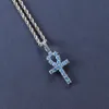 Hiphop smycken högkvalitativ korshänge koppar vit blå zirkon repkedja mens och kvinnors halsband gåva 240102