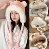 Berets Winter Fluffy Fur Bear Ears Warm Women Hat Cute Cartoon Ear Protection Beanies Cap Girls Solid Plush Earmuffs Ski Skate Bonnet