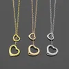 Ny Gold Silver Rose Gold märkesvaror Kvinnor T Letter Style Rostfri Double Heart Charms hängen Halsband 1st Drop 289k