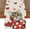 Romentic Loving Heart Rose Table Runner per San Valentino Natale, decorazione da tavolo da pranzo di lino per la festa all'aperto interno