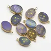 Pendant Necklaces Natural Agate Jade Blue Crystal Powder Oval Star Necklace Fashion Charm Jewelry Accessories Gift Wholesale 10Pcs