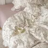 Conjuntos de cama Estilo Pastoral Francês Algodão Impresso Ruffle Lace Set Duvet Cover Linho Lençol Fronhas Home Têxtil