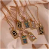 Pingente colares moda jóias 18k banhado a ouro quadrado signo do zodíaco colar de aço inoxidável cartão de tarô mulheres presente de natal gota de dh6wy
