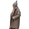 Kvinnors dike rockar Stylish Coat Winter Warm Solid Color Long Sleeve Button Loose Windbreaker för vardagsbruk