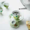 Teaware Sets Pure Handmade Colored Flower Set Green Three Lid Chinese Pot Ceramic One Handed Tea Cup