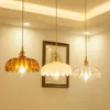 Lustres Oufula Nordic Laiton Pendentif Lampe Moderne Chambre Chevet Couleur Verre LED Restaurant Bar Allée Lustre