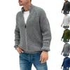 Мужские свитера 2024, осенне-зимний кардиган, однотонное вязаное пальто на молнии с высоким воротом, большая одежда