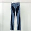 Kadınlar Kot Bahar 2024 Koreli Moda Denim Kontrast Panel Pantolon Yüksek Kaliteli Pamuk Kalem Y2K Pantolon