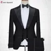 Men's Suits 2024 Tailor-made Gray For Men Slim Fit Groom Groomsman Wedding Tuxedos Elegant Dark Gold Blazer Vest Pants 3Pcs Set