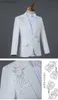 メンズスーツブレザーホワイトウェディンググルームスーツパンツマンスリムフィット1つのボタンスパンコール刺繍タキシードスーツマンピークラペルステージCOME TRAJE HOMBRE Q230103
