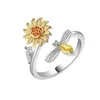 Cluster Rings Huitan Sunflower And Bee Opening For Women Statement Accessories Daily Wear Party Chic Female Jewelry Exquisite Gift