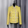 S-XL High Quality Fashion Customized Fabric Tassel Thin Chain Pocket Rhinestone Button Loose Women's Jacket Coat 240111