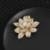 Brooches Luxury Heavy Industry Zircon Lotus Brooch High-grade Plant Flower Corsage Suit Coat Design Pin Accessory Gift