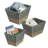 Lot de 3 paniers de rangement carrés gigognes en jonc de mer, 2 couleurs, gris naturel, Toy s Laundry 240103