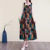 Casual Dresses Retro Literary Style Printed Silk Suspender Dress Lång knälängd Temperament Kjol Löst Mori Women's Line