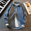 Men's Casual Shirts Lapel Blue Striped Denim Long-sleeved Shirt Men's Handsome Loose Casual High Street Shirts Jacket Male Clothes