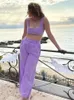 Kvinnors tvåbitar byxor Foridol Crop Tank Top Pant Set Women Summer Purple Outfit 2 PCS Plaid Grey Fashion Zip Folds kläder för