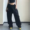 Pantalon Femme YK2 Hip Hop Noir Large Jambe Sports Jeune Femme Vêtements Lâche Casual Gothique Harajuku Danse Jazz Pantalon Y2k Fille 90s