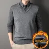 Men Twinset Knitted Sweaters Outwear Casual Pullovers Shirts Good Quality Male Winter Warm Fake Two Sweatercoats 4XL 240103