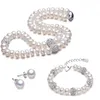 Klassiska pärlsmycken sätter äkta naturliga sötvatten pärlsmycken 925 sterling silver örhängen armband halsband för kvinnor 240103