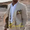 Trajes de hombre Traje de boda Hombres Chaqueta de lino Pantalones Chaleco Conjunto de 3 piezas Fiesta en la playa Novio Esmoquin Slim Fit Padrinos de boda Blazer