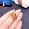 Cluster Rings Charming Yellow Citrine Ring For Women Jewelry Real 925 Silver Good Color Round Natural Stone Birthday Gift Asymmetric