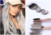 Ombre grijze bundels met sluiting Body Wave Sliver Grey Ombre 3 bundels met sluiting Tweekleurige 1B grijze Braziliaanse haarverlenging van echt haar5425493