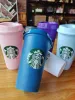 スターバックスタンブラー24オンス16オンス/710mlマグプラスチック再利用可能なクリアドリンクフラットボトムカップ柱形状蓋ストローバーディアンDHL 100pcs