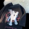 Americano divertido gato padrão impressão em torno do pescoço de manga curta camiseta homens e mulheres verão design solto casal meia manga hip hop 240102