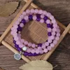 Strand YUOKIAA 8mm Fashionable Natural Powder Crystal Amethyst Beaded Lotus Pendant Bracelet Meditation Yoga Blessing Jewelry Gift