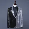 Men's Suits Mens Silver Black Contrast Shiny Sequins Blazer Jacket Stylish Shawl Collar 1 Button Nightclub Stage Prom