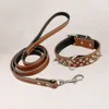 Dog Collars Leashes Padded Leather Studded Spiked Collar Leash Set For S M L Dogs6666380